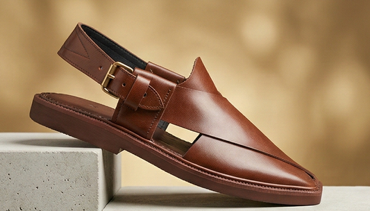 Premium Men’s Leather Chappal – Sleek Kaptaan Style (Polished Brown)