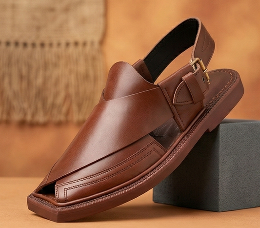 Premium Men’s Leather Chappal – Classic Brown (Karachi High Curum)