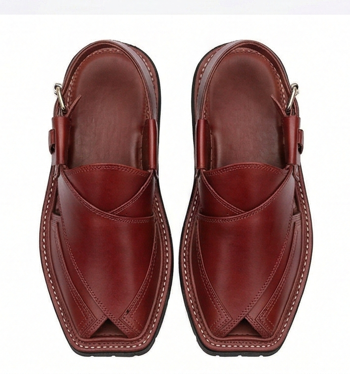 Original Charsadda Kaptaan – Premium Glossy Cherry Leather