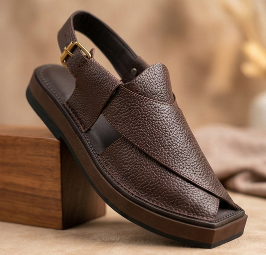 Textured Chocolate Brown Kaptaan — Thick Sole Edition