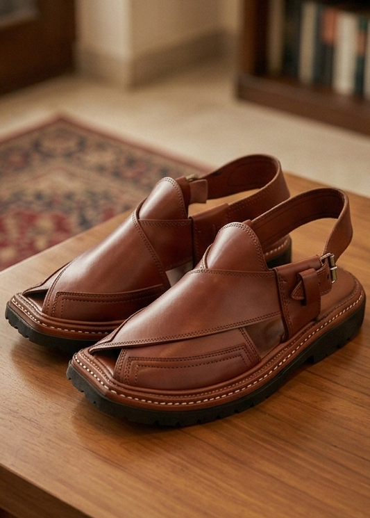 Men’s Thick-Sole Peshawari Sandal — Russet Brown Premium Leather