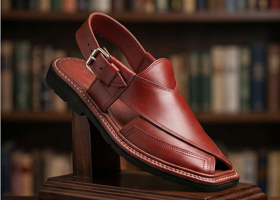 Original Charsadda Kaptaan – Premium Glossy Cherry Leather