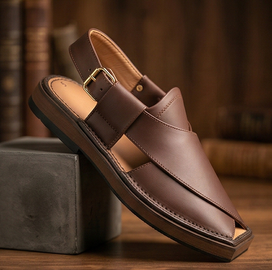 The Heritage Kaptaan Sandal | Polished Brown Charsadda Leather