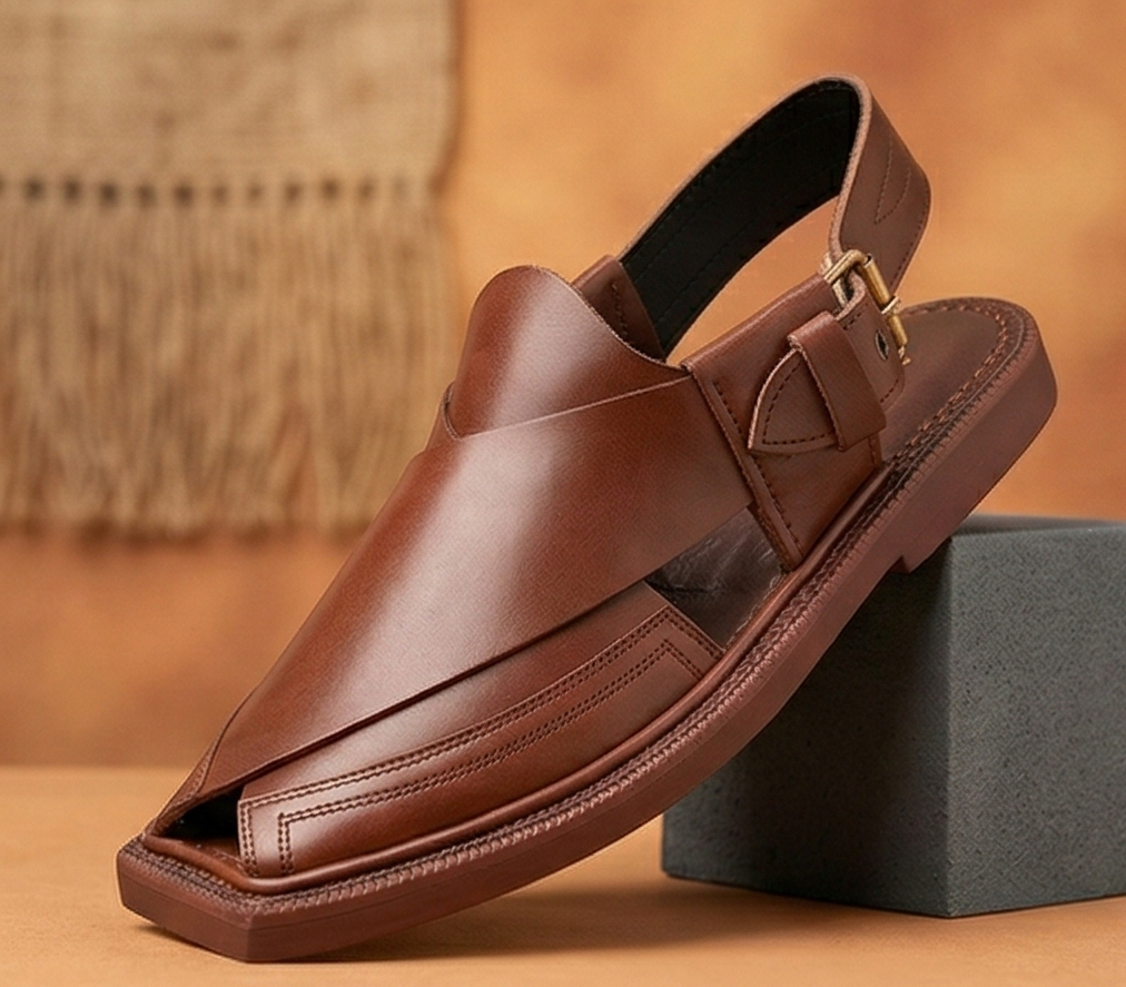 Premium Men’s Leather Chappal – Classic Brown (Karachi High Curum)