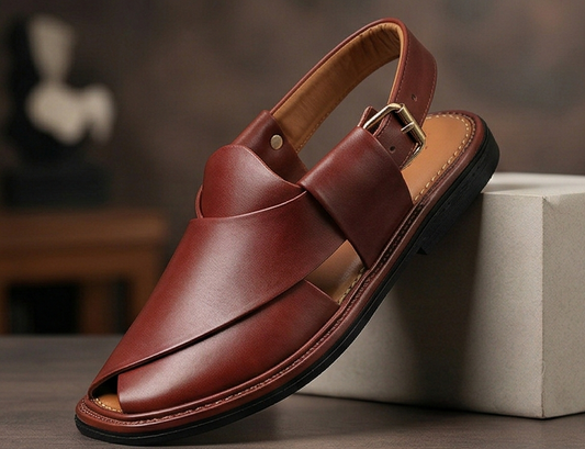 Charsadda Kaptaan Special – Cherry Leather Pointed-Box Toe