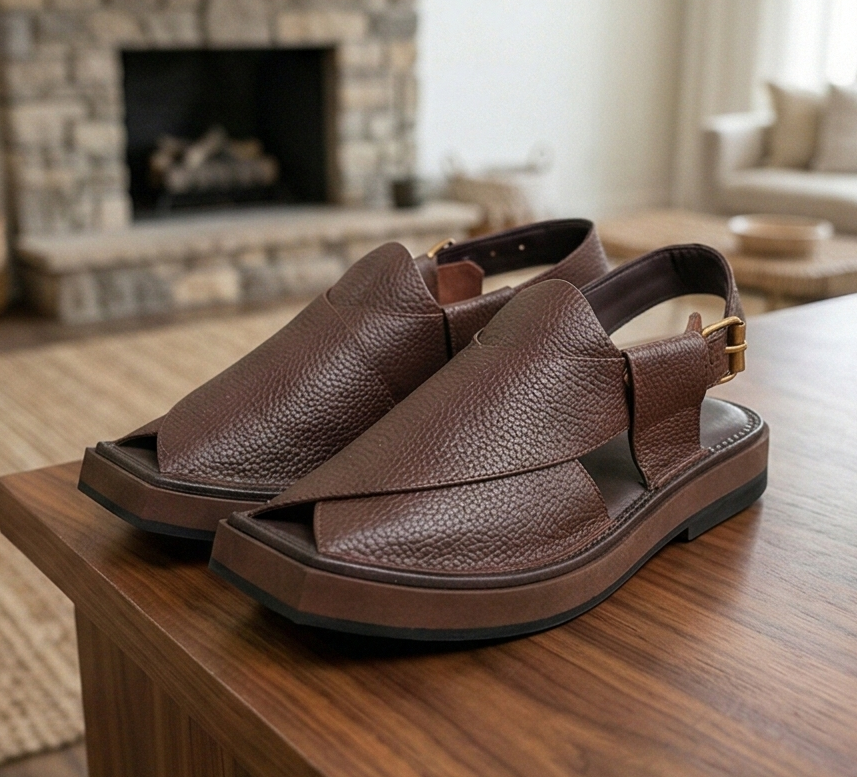 Textured Chocolate Brown Kaptaan — Thick Sole Edition