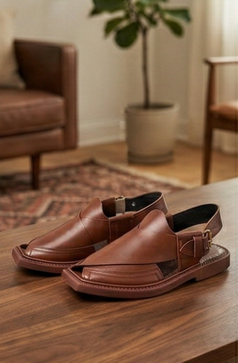 Premium Men’s Leather Chappal – Classic Brown (Karachi High Curum)