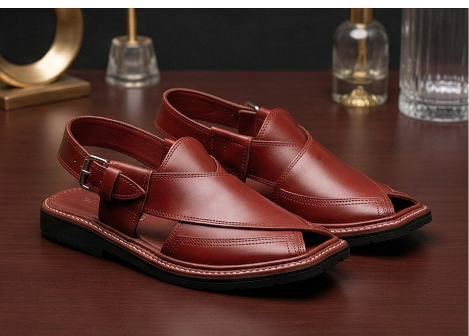 Original Charsadda Kaptaan – Premium Glossy Cherry Leather