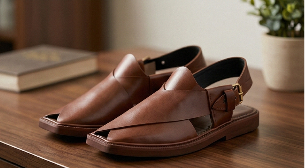 Premium Men’s Leather Chappal – Sleek Kaptaan Style (Polished Brown)