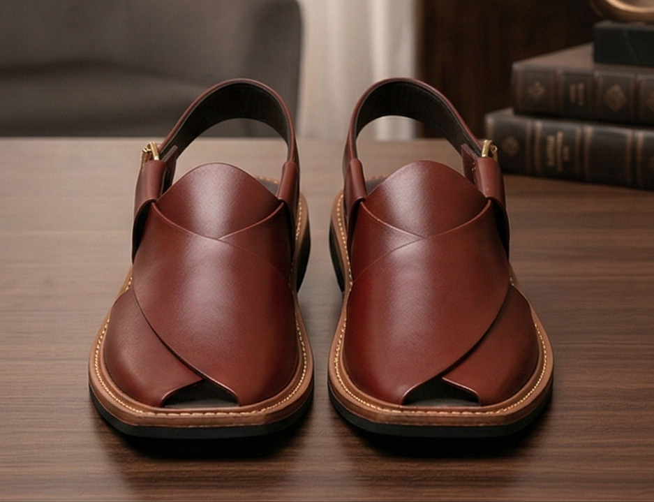 Kaptaan Edition Peshawari Chappal – Premium Cherry Brown Square Toe
