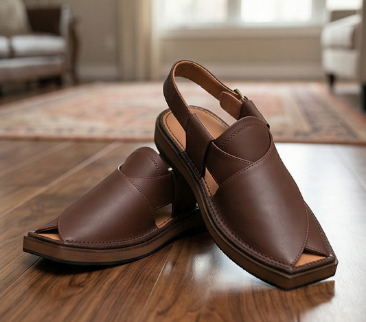 The Heritage Kaptaan Sandal | Polished Brown Charsadda Leather