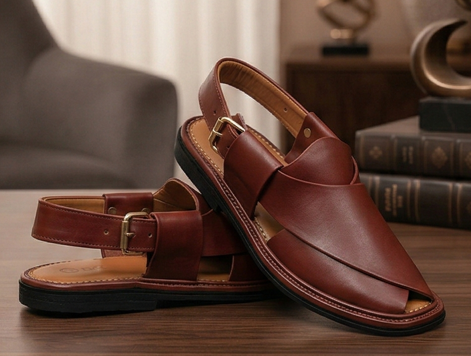 Charsadda Kaptaan Special – Cherry Leather Pointed-Box Toe