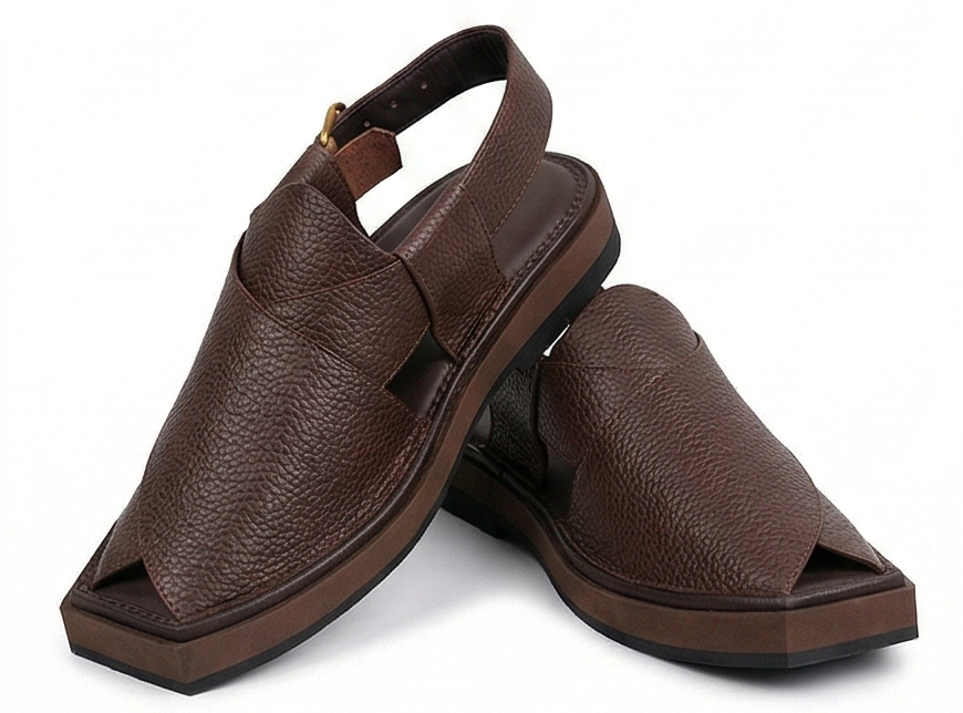 Textured Chocolate Brown Kaptaan — Thick Sole Edition