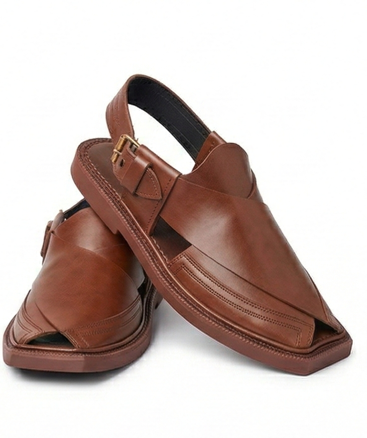 Premium Men’s Leather Chappal – Classic Brown (Karachi High Curum)