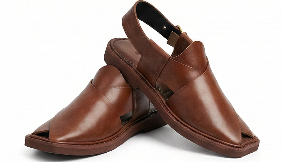 Premium Men’s Leather Chappal – Sleek Kaptaan Style (Polished Brown)