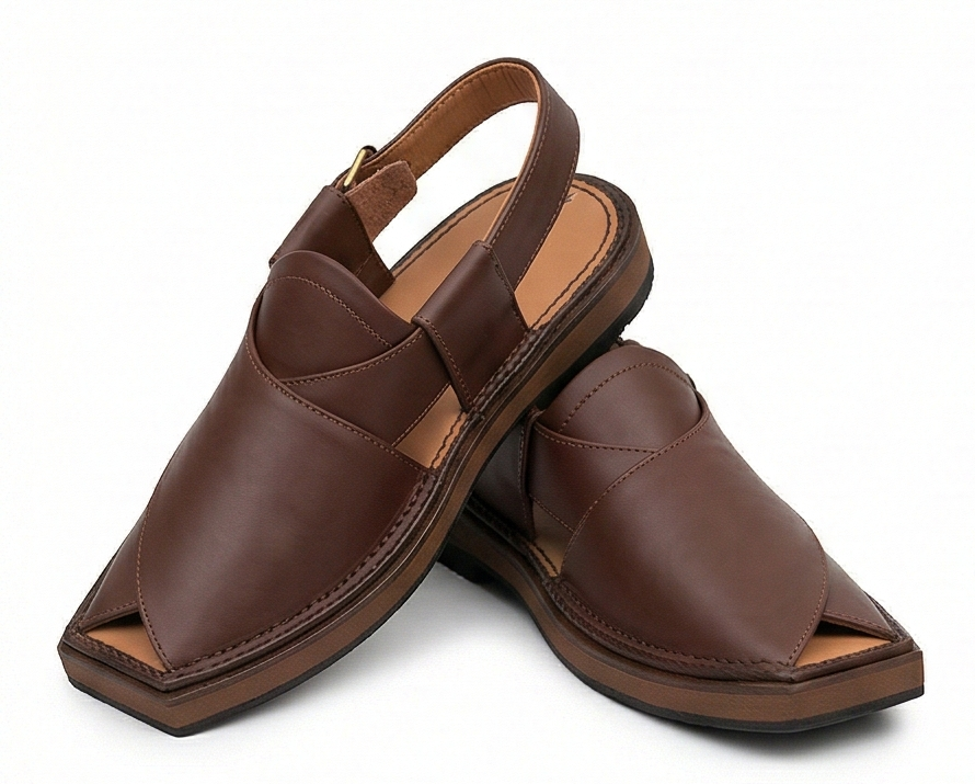 The Heritage Kaptaan Sandal | Polished Brown Charsadda Leather
