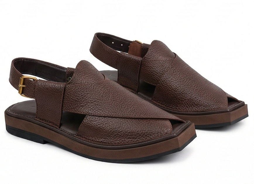 Textured Chocolate Brown Kaptaan — Thick Sole Edition