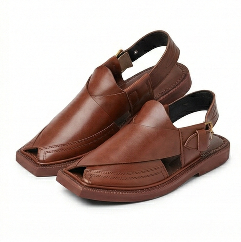 Premium Men’s Leather Chappal – Classic Brown (Karachi High Curum)