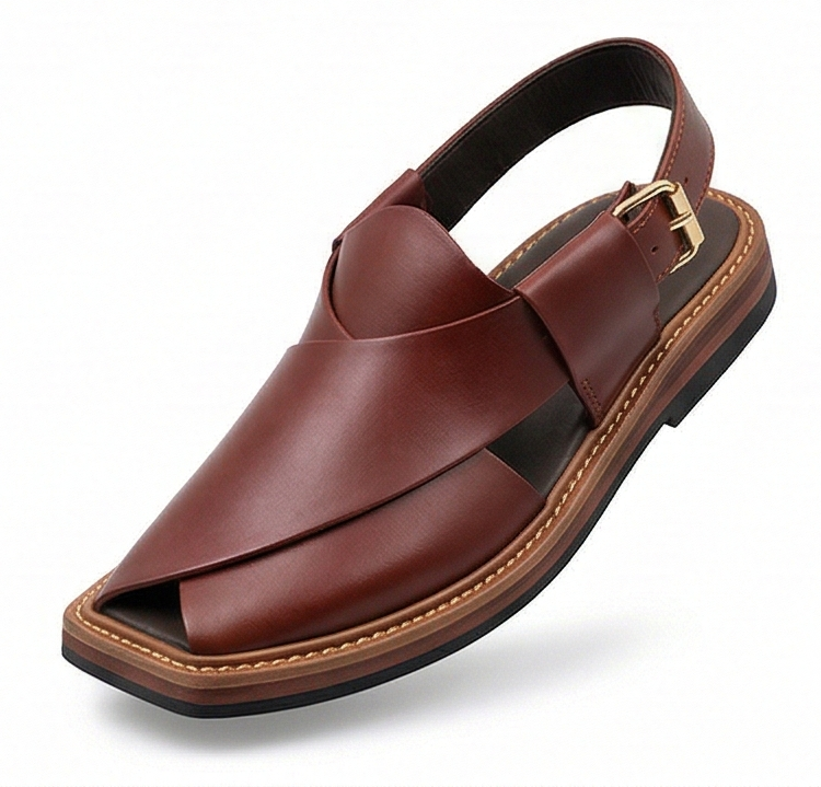 Kaptaan Edition Peshawari Chappal – Premium Cherry Brown Square Toe