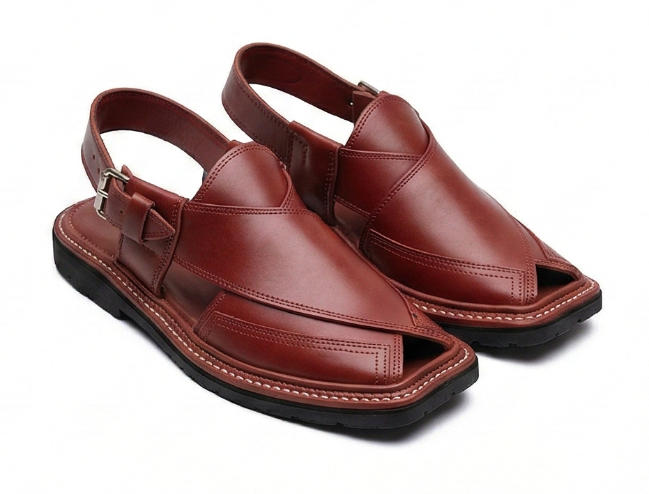 Original Charsadda Kaptaan – Premium Glossy Cherry Leather