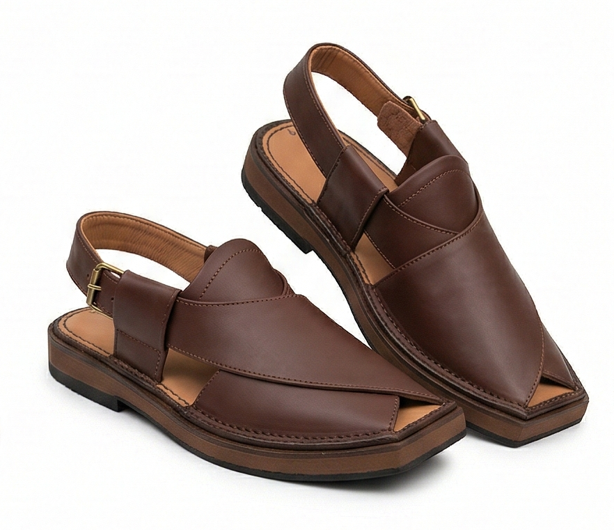 The Heritage Kaptaan Sandal | Polished Brown Charsadda Leather