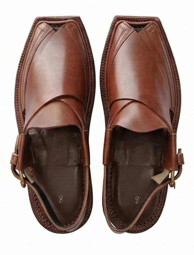 Premium Men’s Leather Chappal – Classic Brown (Karachi High Curum)