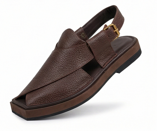 Textured Chocolate Brown Kaptaan — Thick Sole Edition