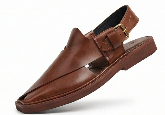 Premium Men’s Leather Chappal – Sleek Kaptaan Style (Polished Brown)