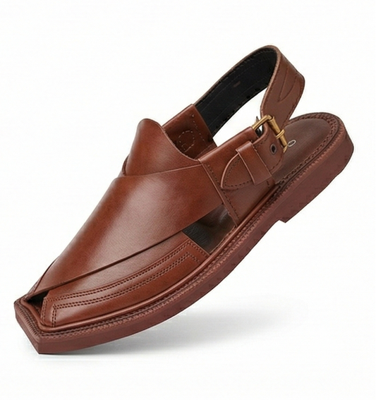Premium Men’s Leather Chappal – Classic Brown (Karachi High Curum)