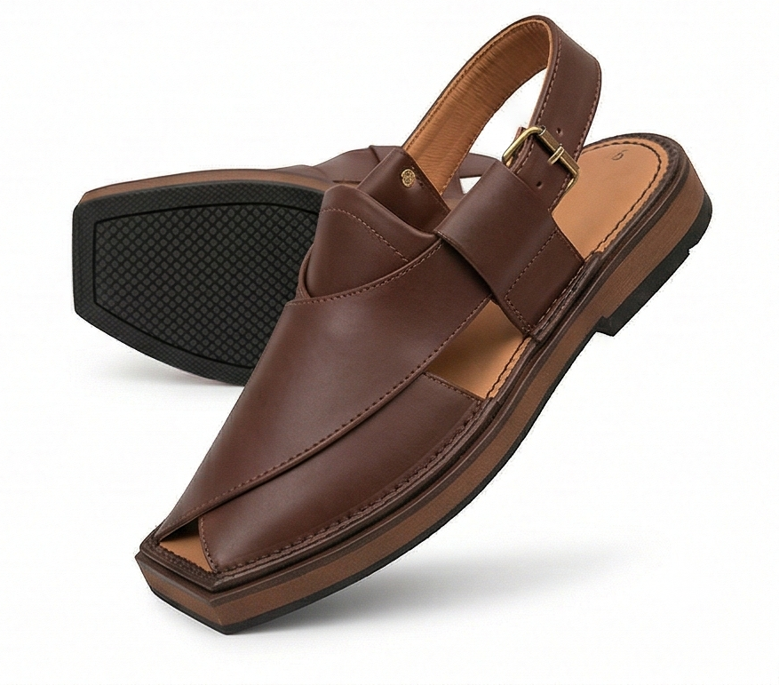 The Heritage Kaptaan Sandal | Polished Brown Charsadda Leather
