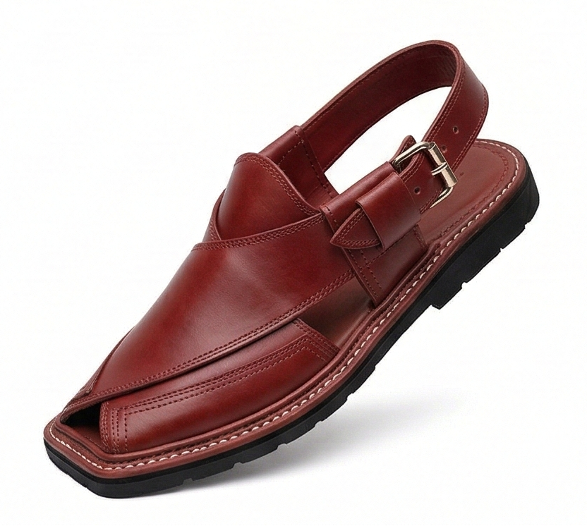 Original Charsadda Kaptaan – Premium Glossy Cherry Leather